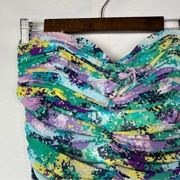 BCBGMaxAzria Blue & Purple Printed Ruched Mini Dress L - Picture 4 of 4